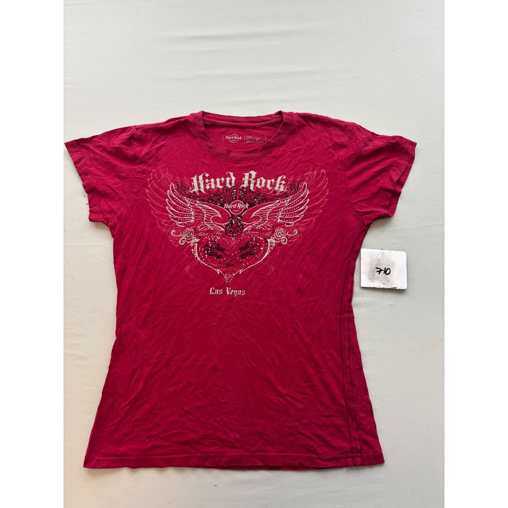 Hard Rock Cafe Las Vegas Graphic T-Shirt Red Winged Heart Cotton Large
